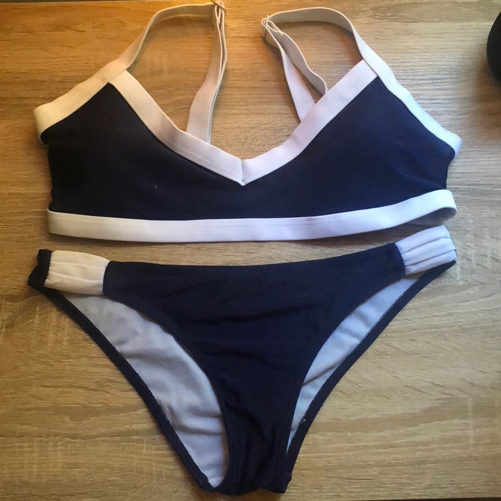 Navy blue and white bikini